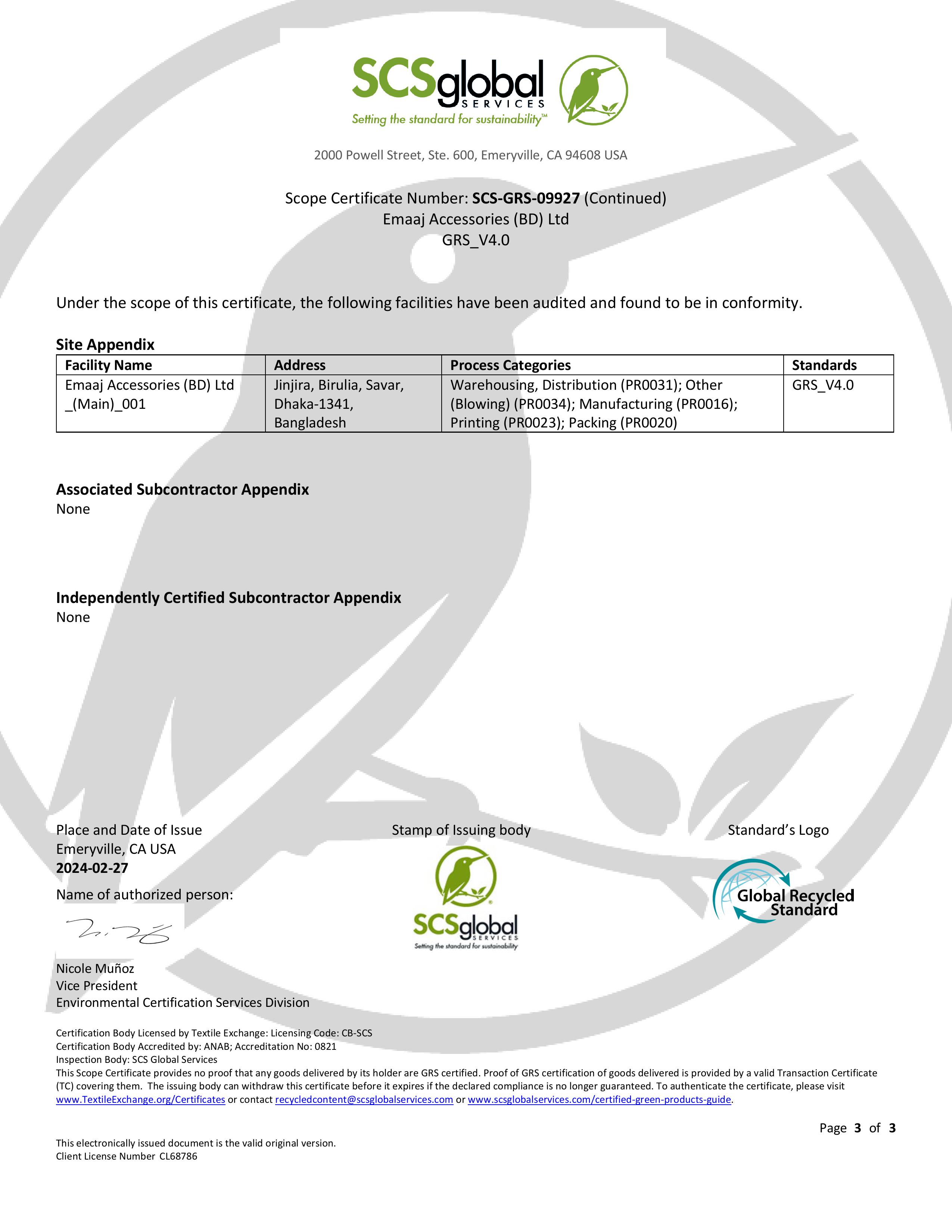 GRS3 Certificate